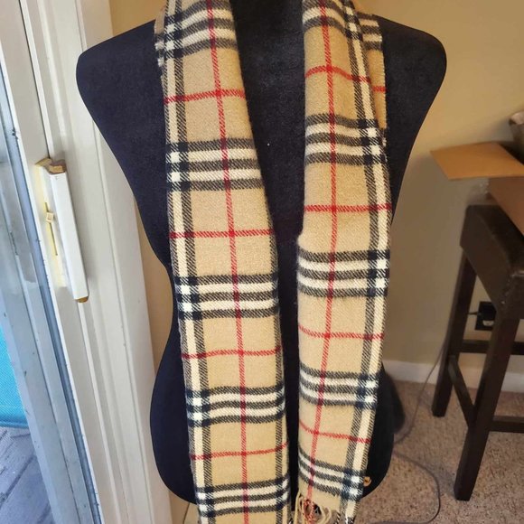 Vintage Burberrys Nova Check (Beige Black Red) Lambs Wool Scarf - w COA - Picture 1 of 11